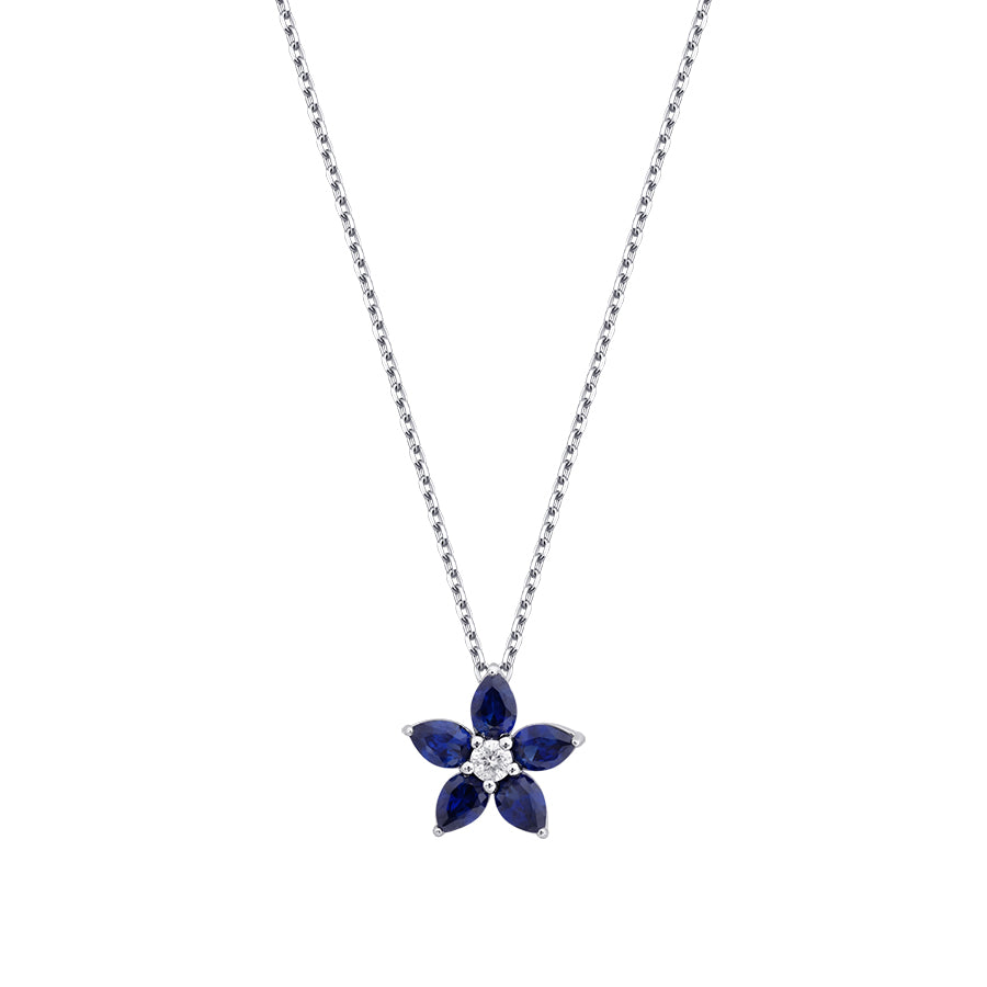 0.62 Karat Diamant Tropfen Saphir Blume Halskette