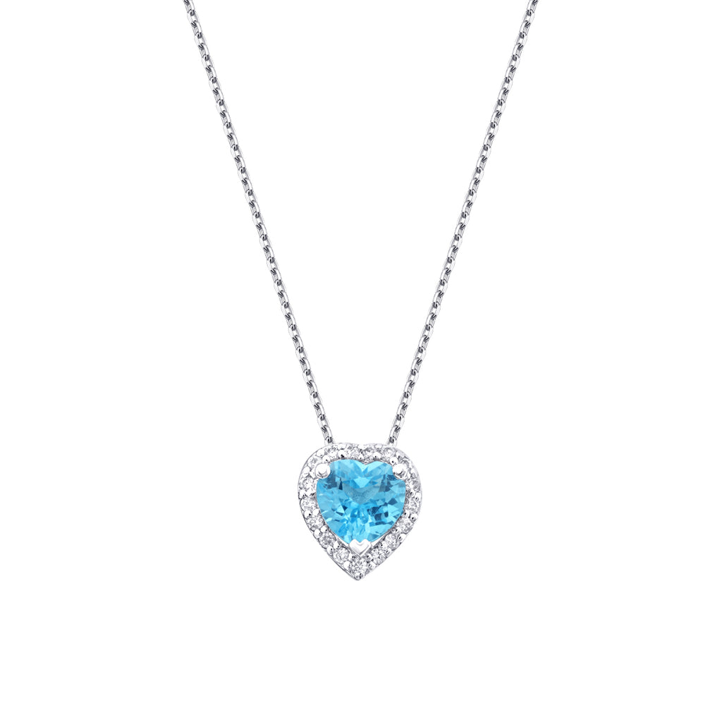 0.61 Karat Diamant Blue Topaz Herz Halskette