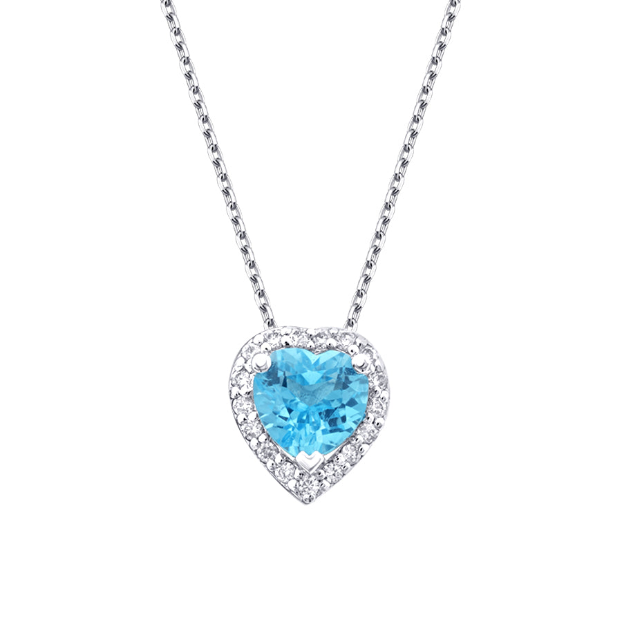 0.61 Karat Diamant Blue Topaz Herz Halskette