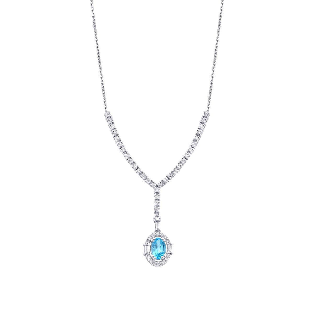 0.98 Karat Diamant Blue Topaz Baguette Halskette