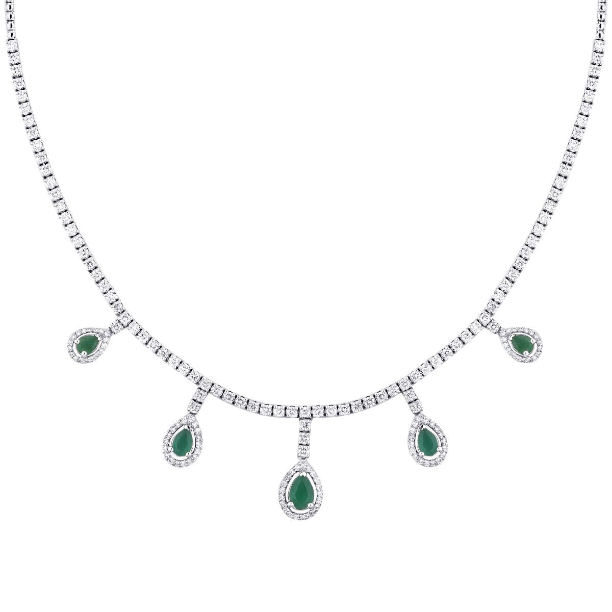 5.80 ct. Diamant Tropfen Smaragd Halskette