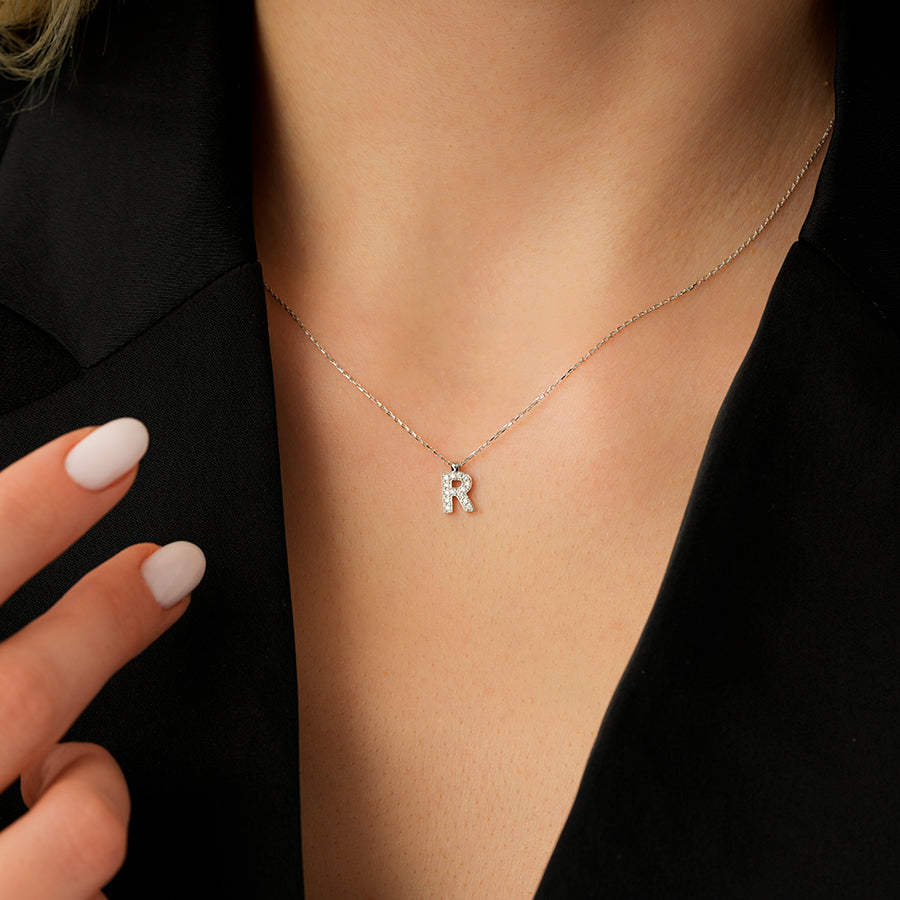 0.08 Karat Diamant R Buchstaben Halskette