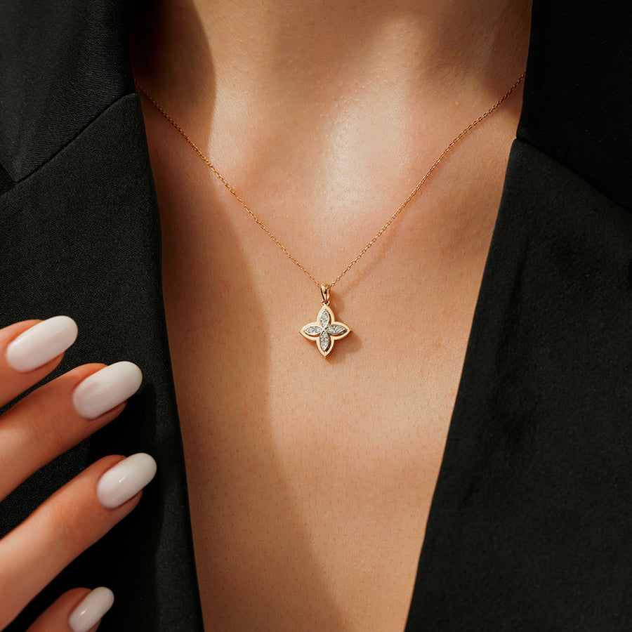 0.14 Karat Diamant Blume Halskette