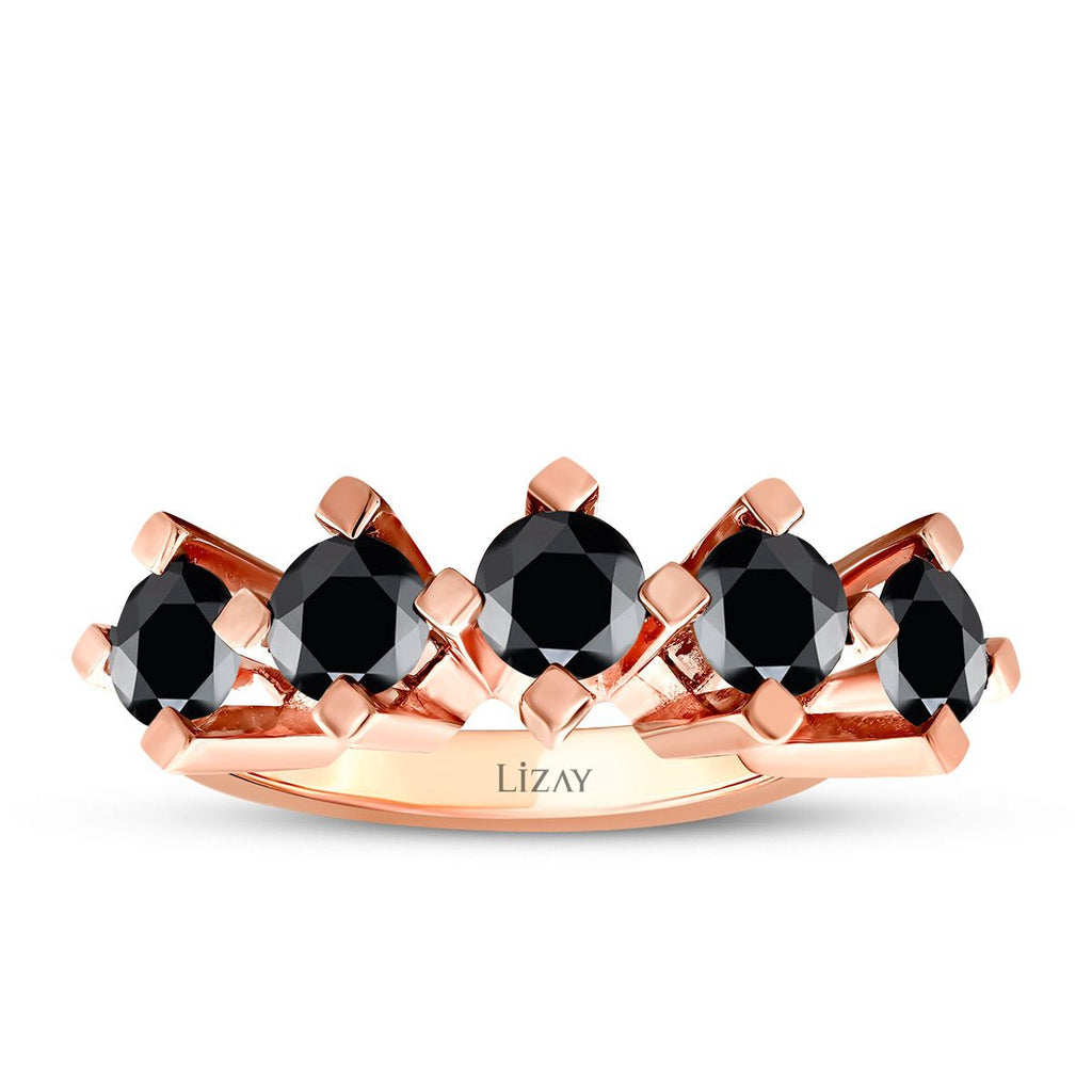 2.39 Karat Schwarz Stein Fünf-Stein Ring