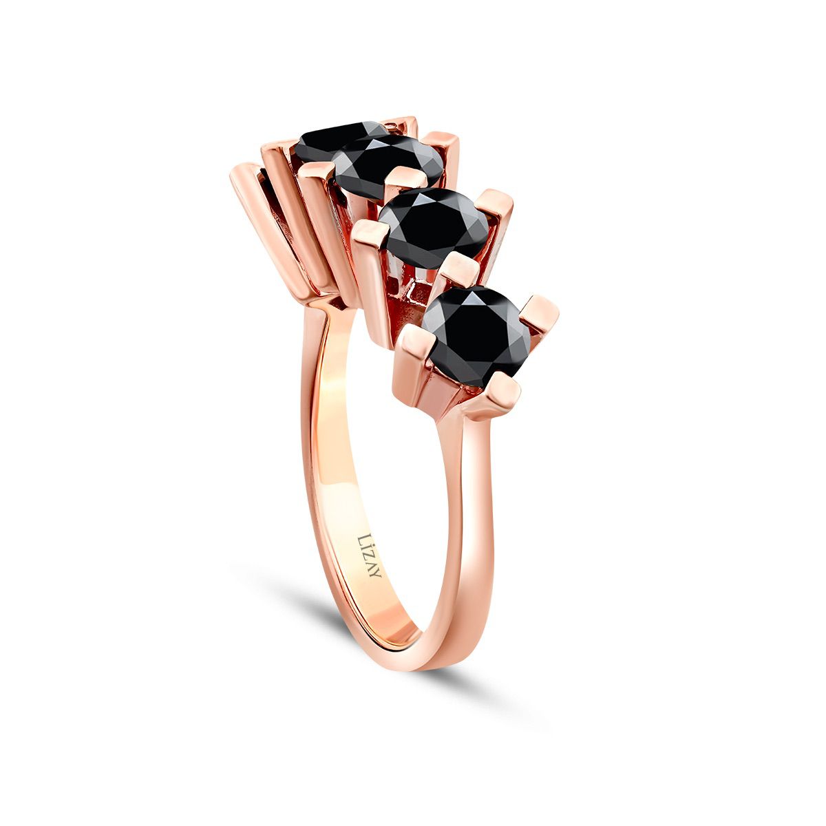 2.39 Karat Schwarz Stein Fünf-Stein Ring