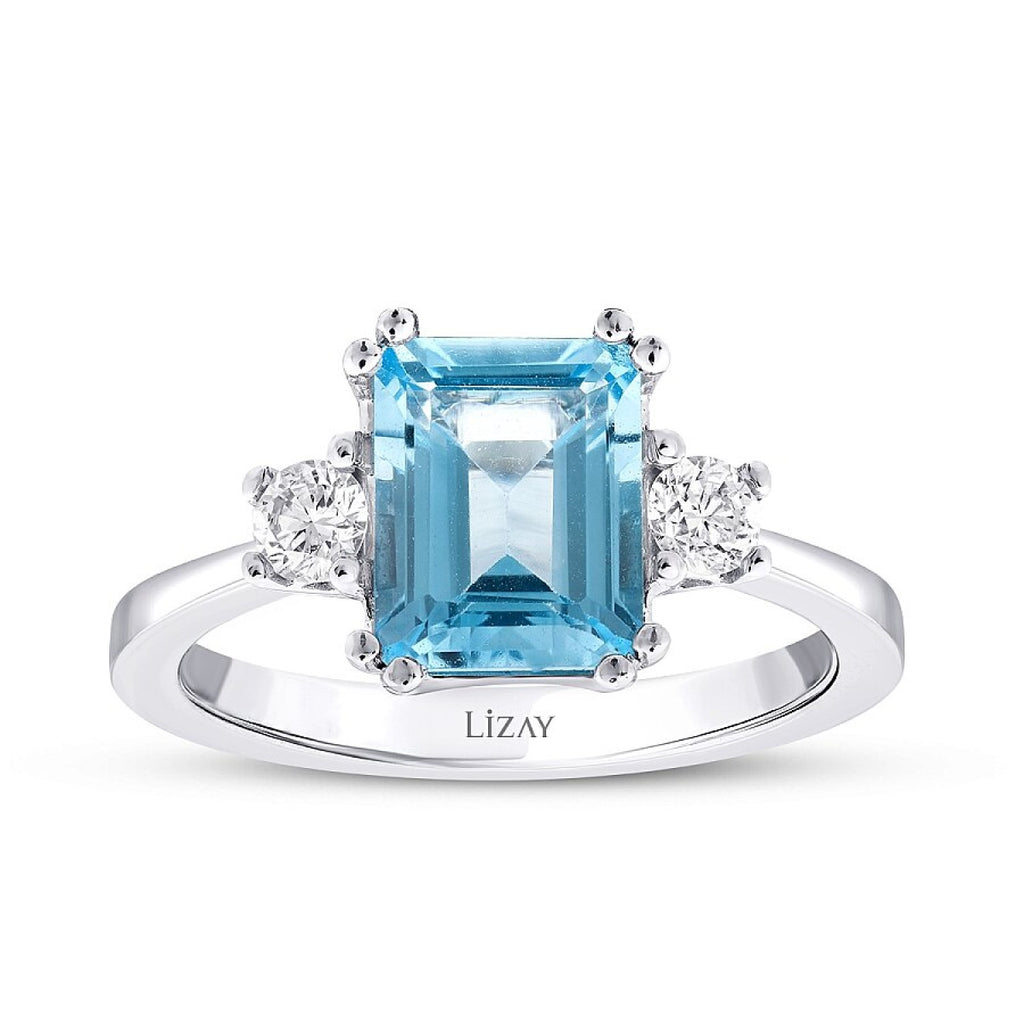 2.85 Karat Diamant Blau Topaz Quadrat Ring