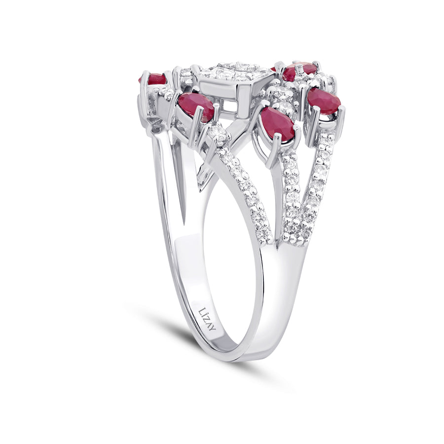 1.12 ct. Diamant Tropfen Rubin Ring