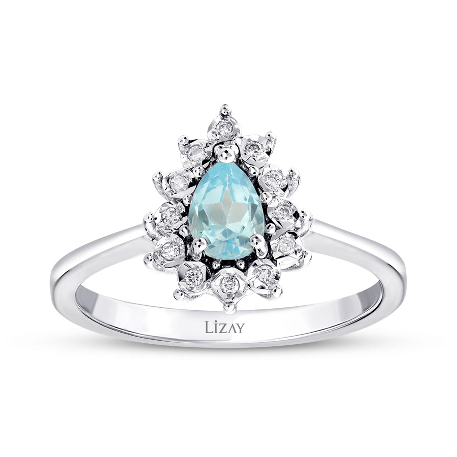 0.57 Karat Diamant Tropfen Blue Topaz Ring