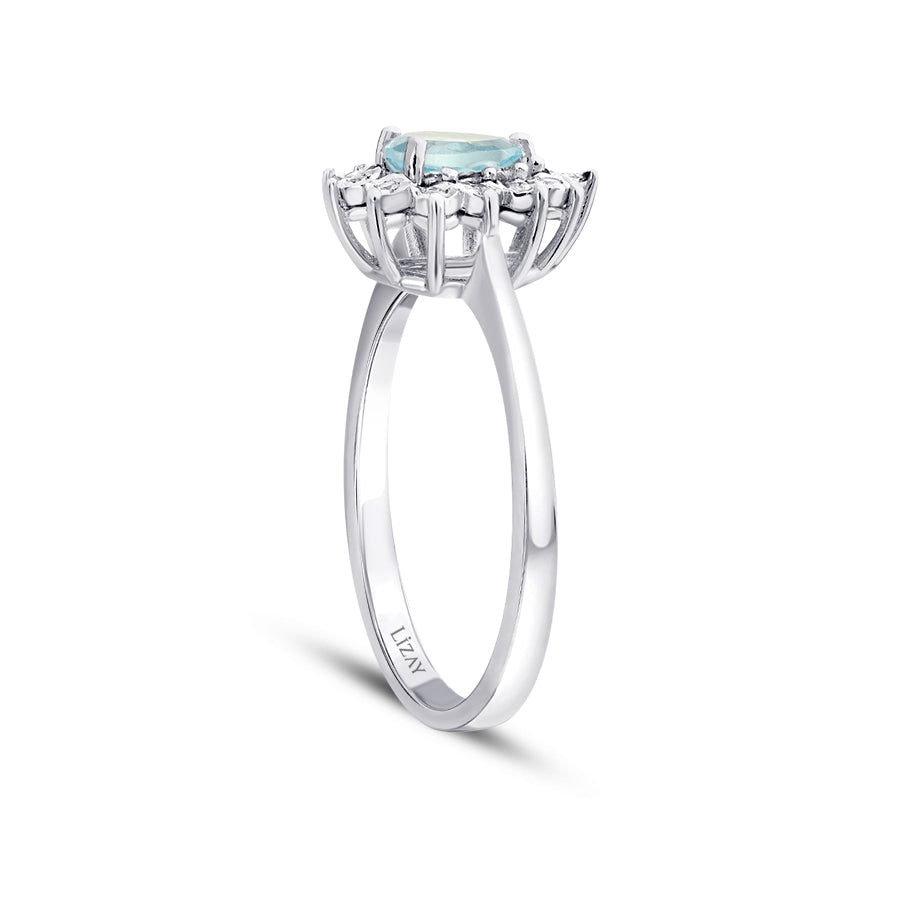0.57 Karat Diamant Tropfen Blue Topaz Ring