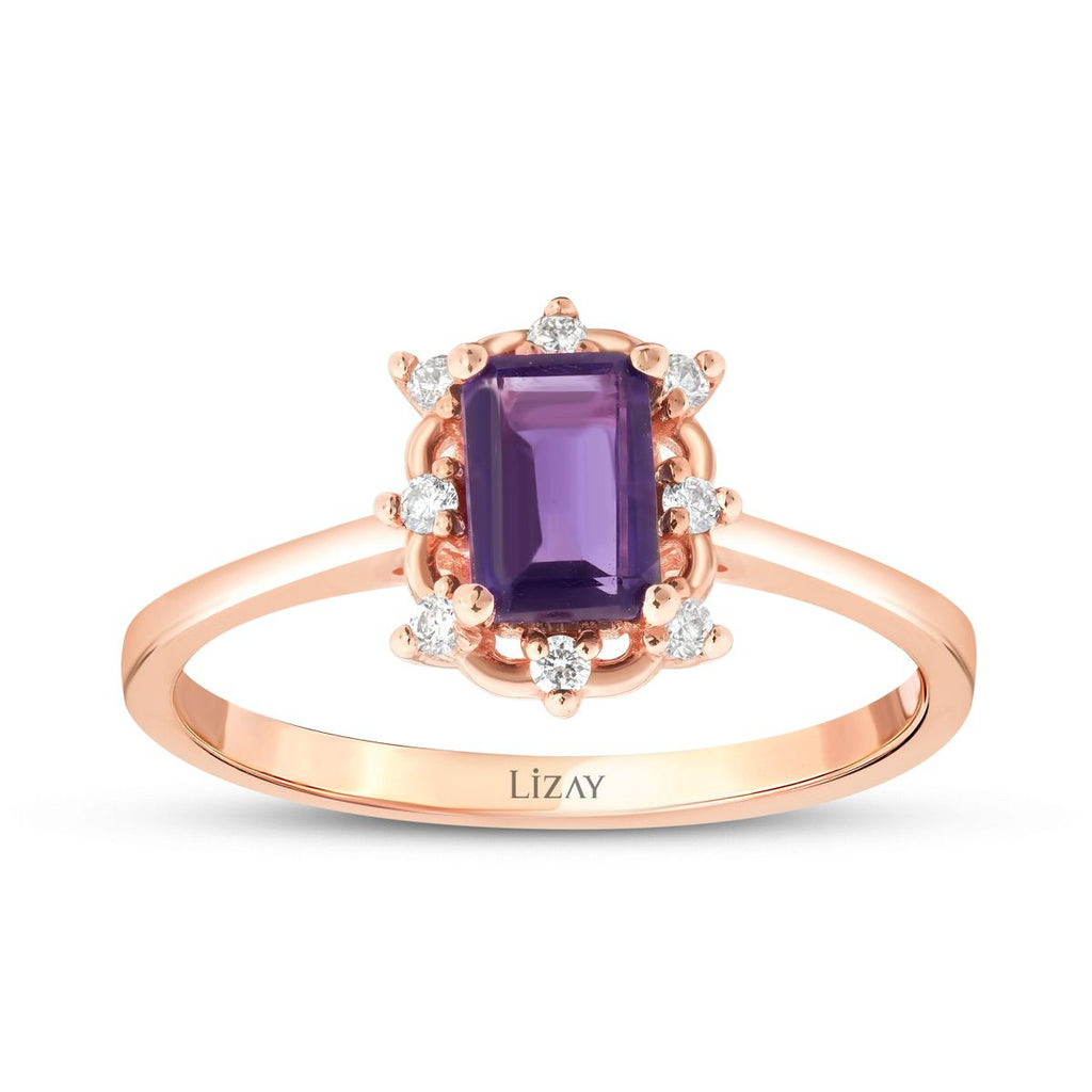 0.62 Karat Diamant Smaragd Amethyst Ring