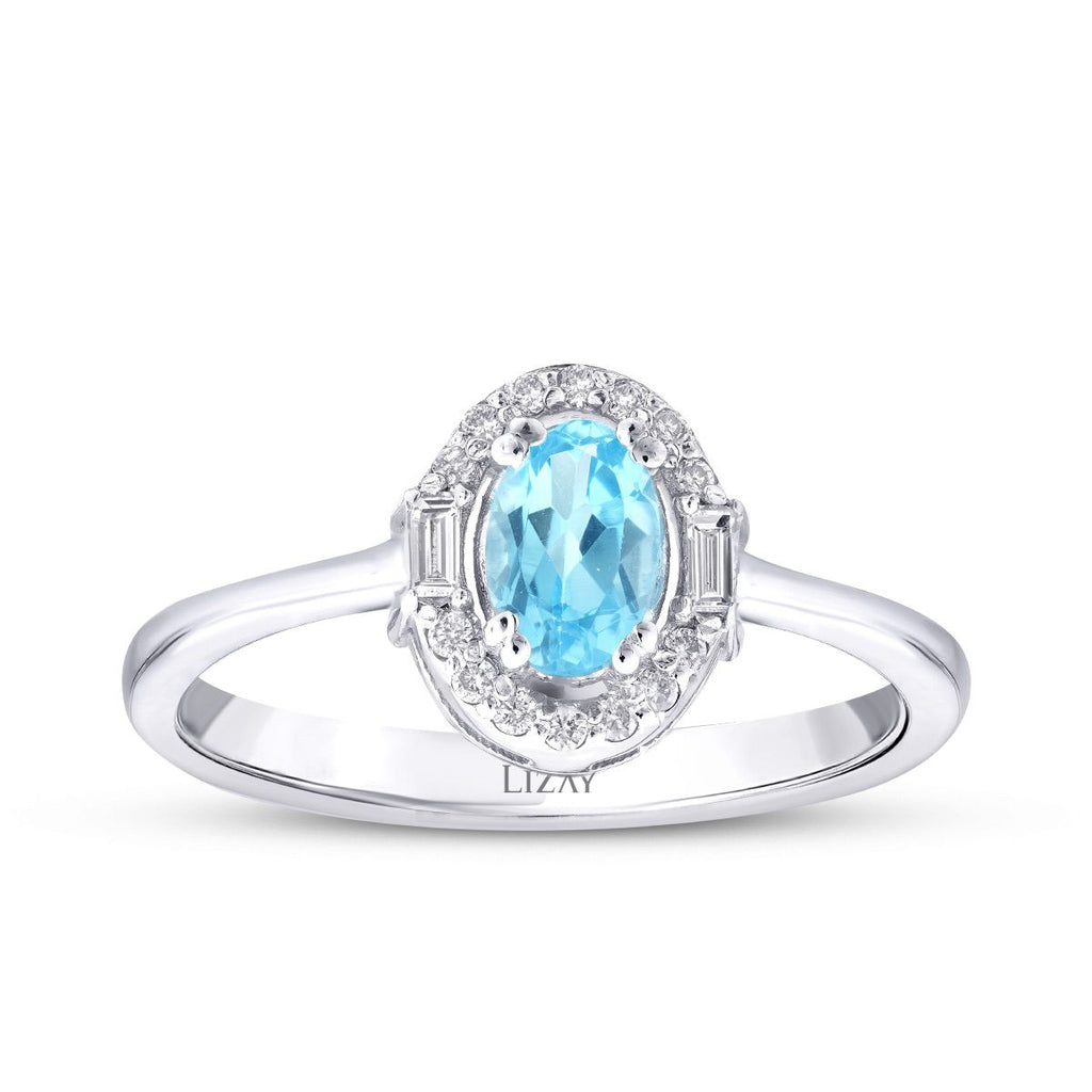 0.67 Karat Diamant Blue Topaz Baguette Ring