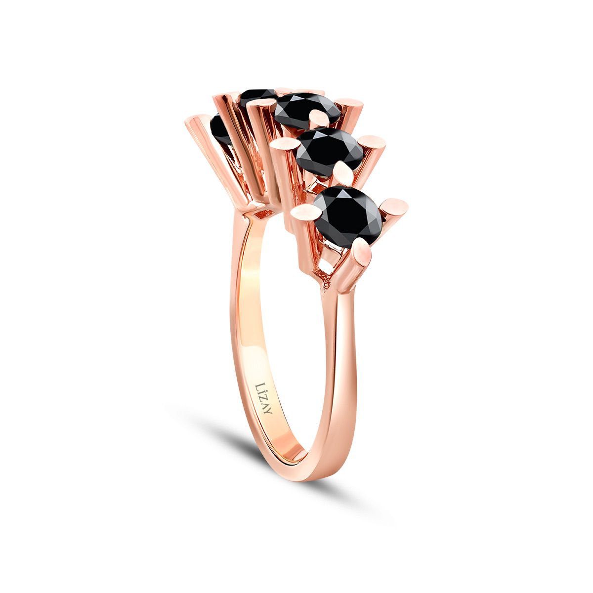 0.65 Karat Schwarz Stein Fünf-Stein Ring