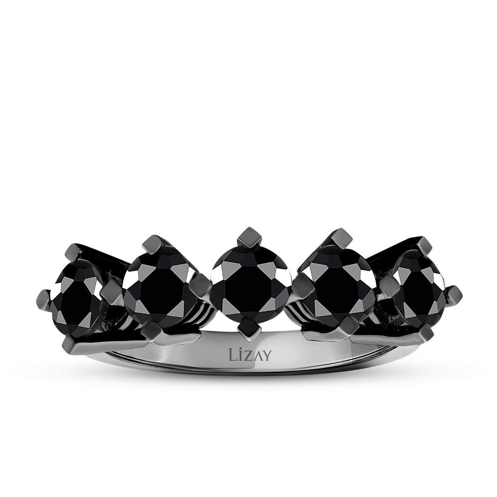 1.55 Karat Schwarz Stein Fünf-Stein Ring
