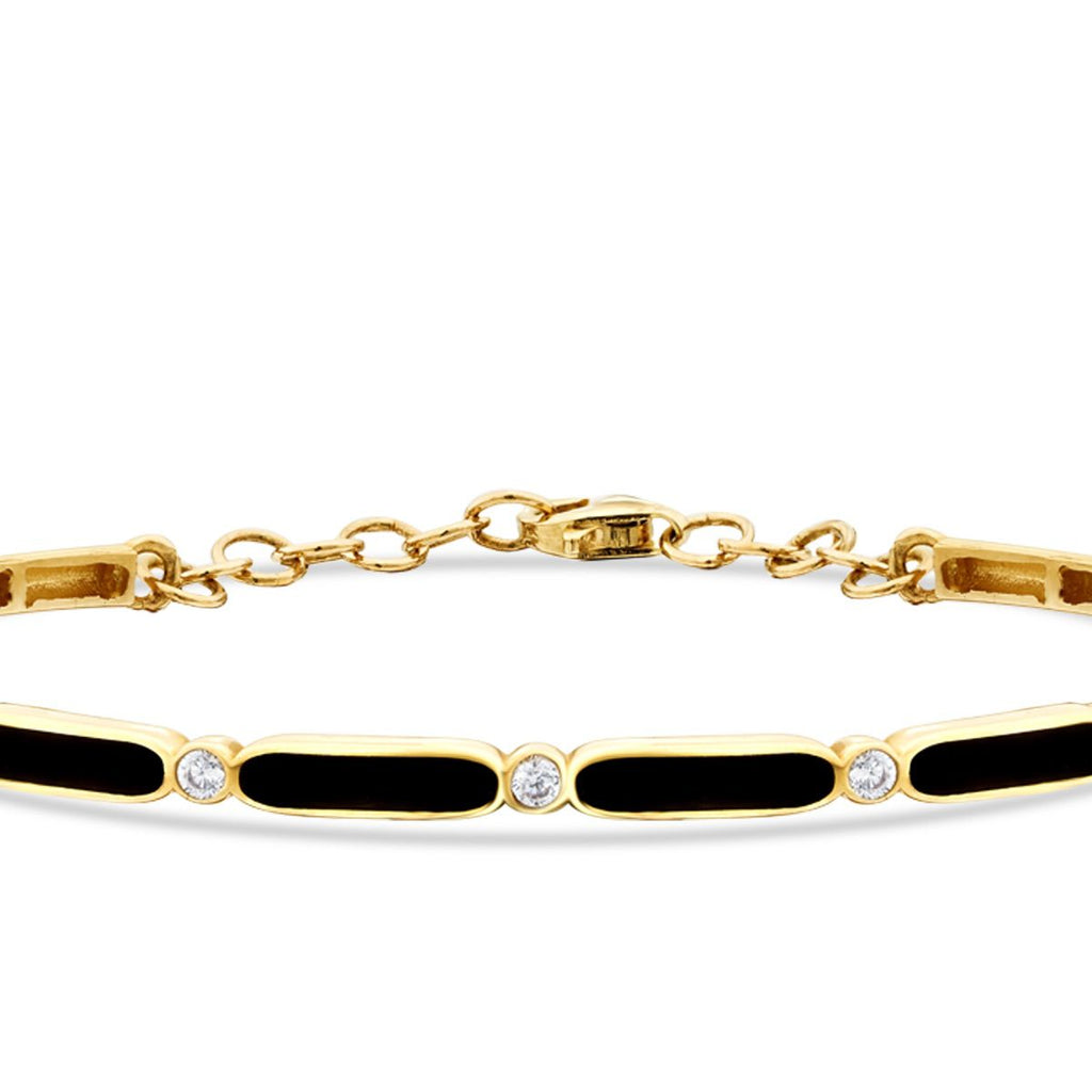 Gold Schwarz Emaille Armreif mit Stein