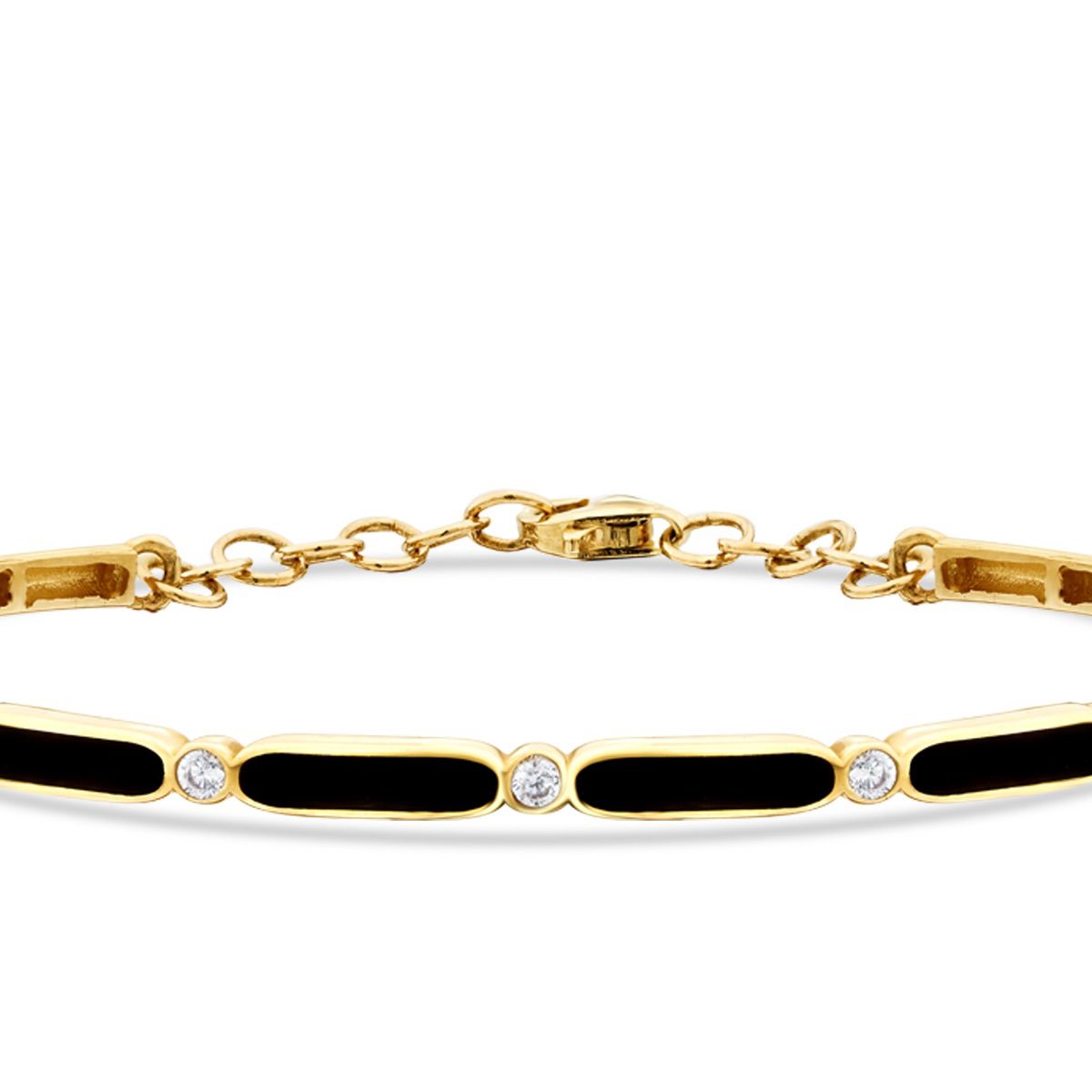 Gold Schwarz Emaille Armreif mit Stein