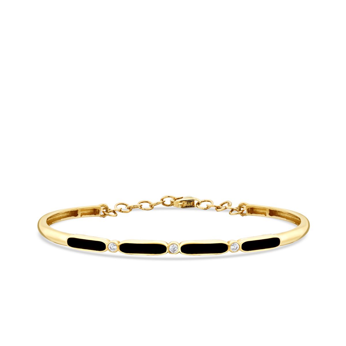 Gold Schwarz Emaille Armreif mit Stein