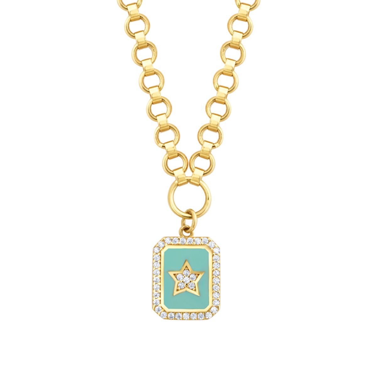 Gold Blau Emaille Nordstern Anhänger mit Stein