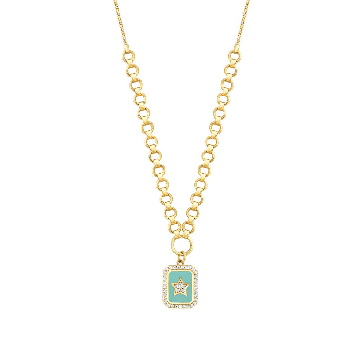 Gold Blau Emaille Nordstern Anhänger mit Stein