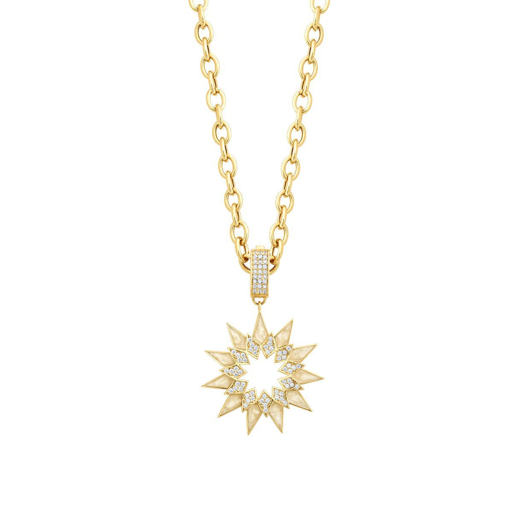 Gold Weiß Emaille Sonne Halskette