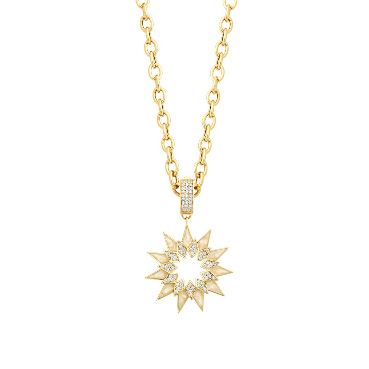 Gold Weiß Emaille Sonne Halskette
