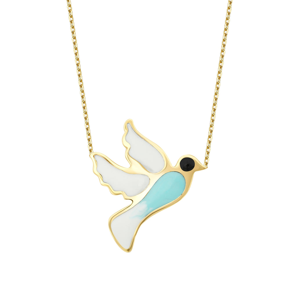 Gold Emaille Taube Halskette