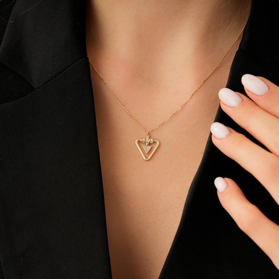 Gold Stein Dreiecksform Trend Halskette