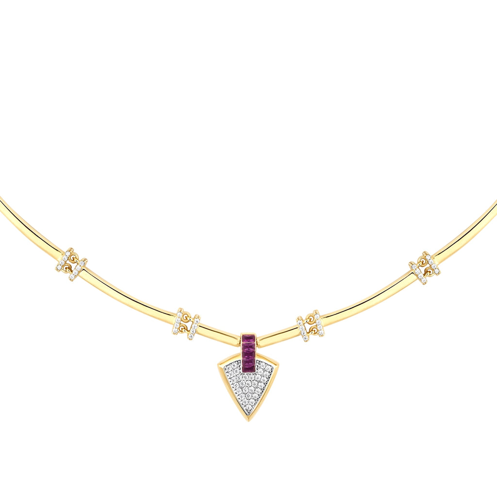 Gold Fuchsia Stein Dreiecksform Trend Halskette