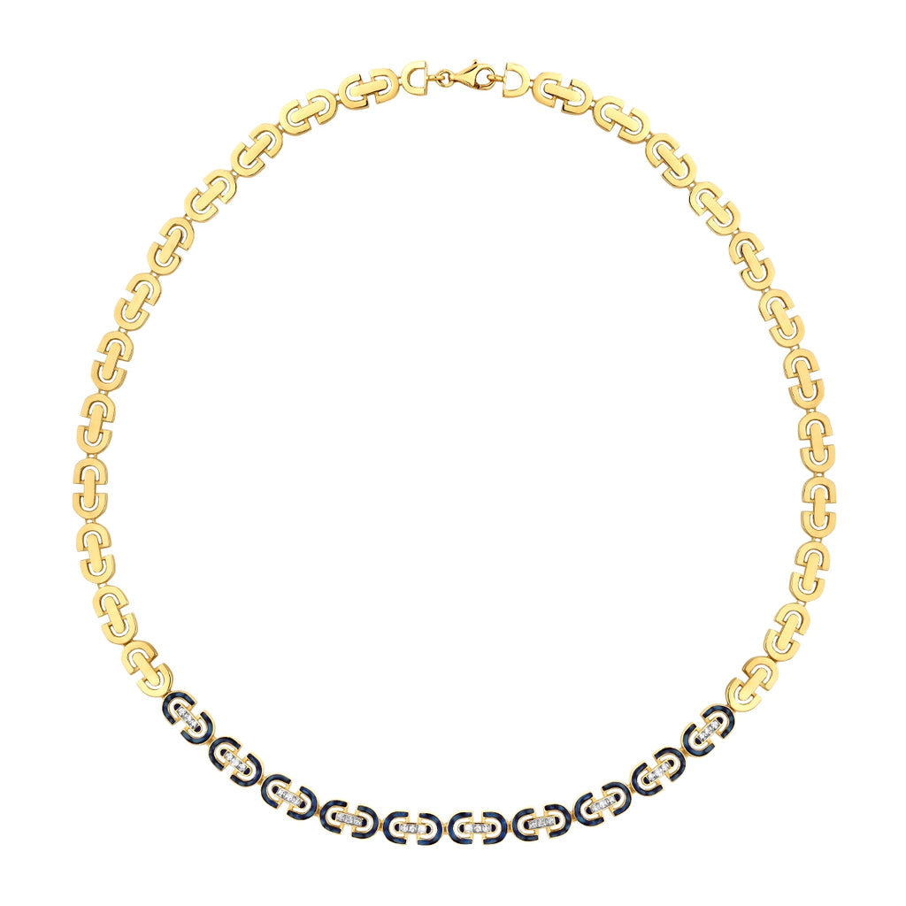 Gold Marineblau Emaille Stein Trend Halskette