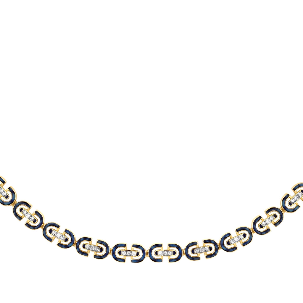 Gold Marineblau Emaille Stein Trend Halskette
