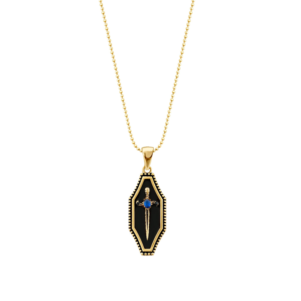 Gold Onyx Stein Schwert Herren Halskette