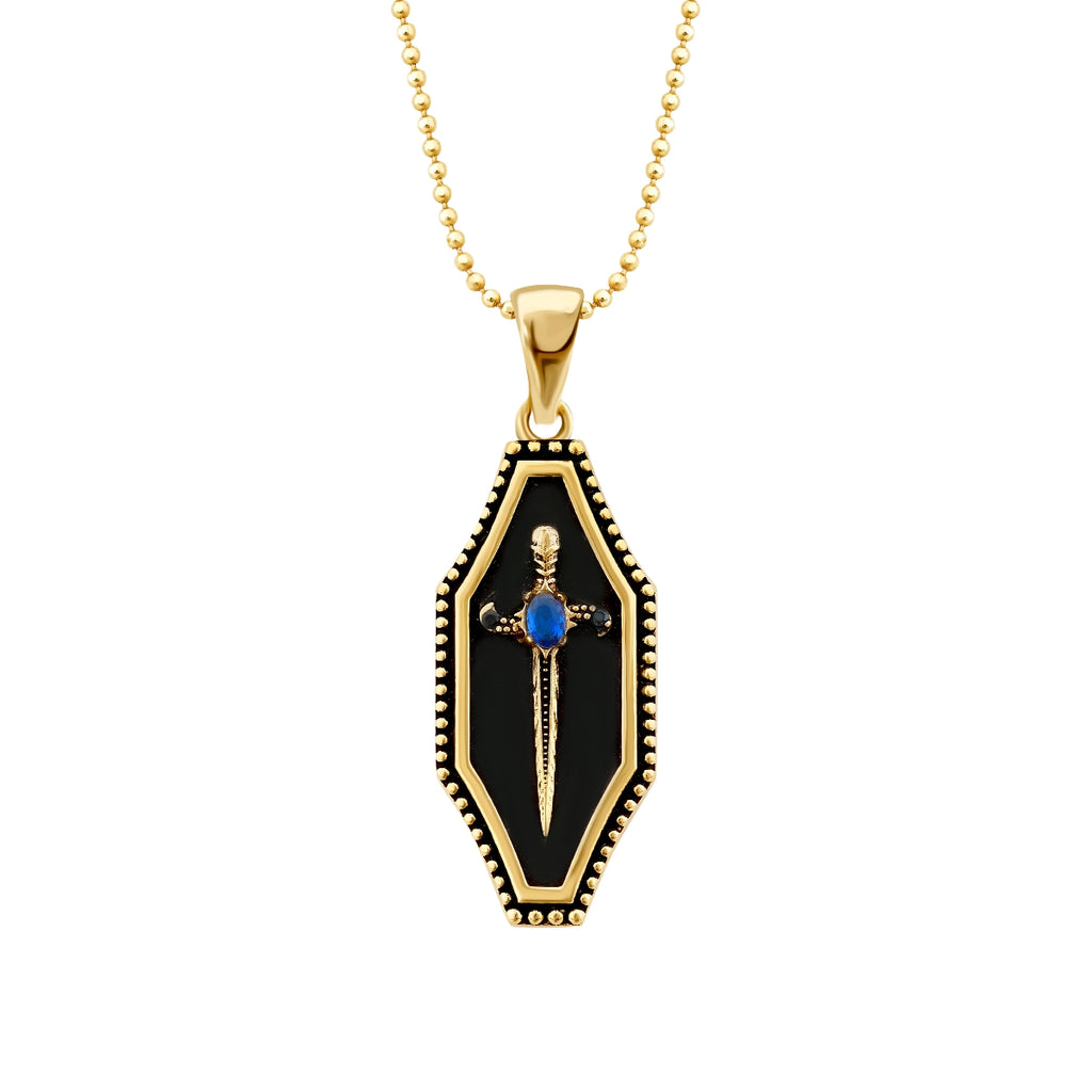 Gold Onyx Stein Schwert Herren Halskette