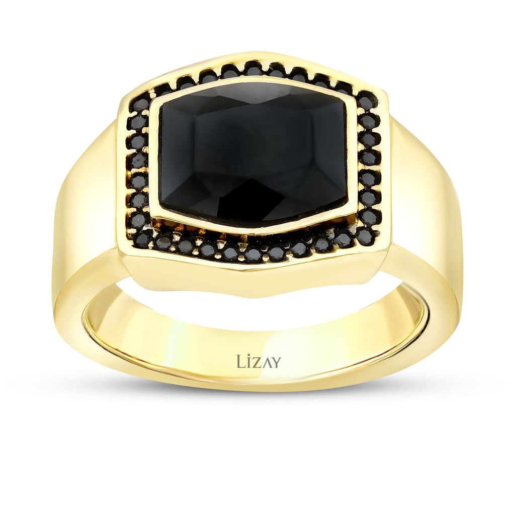 Gold Stein Schwarz Herren Ring