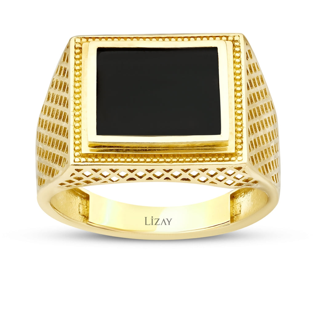 Gold Onyx Rechteckig Ring