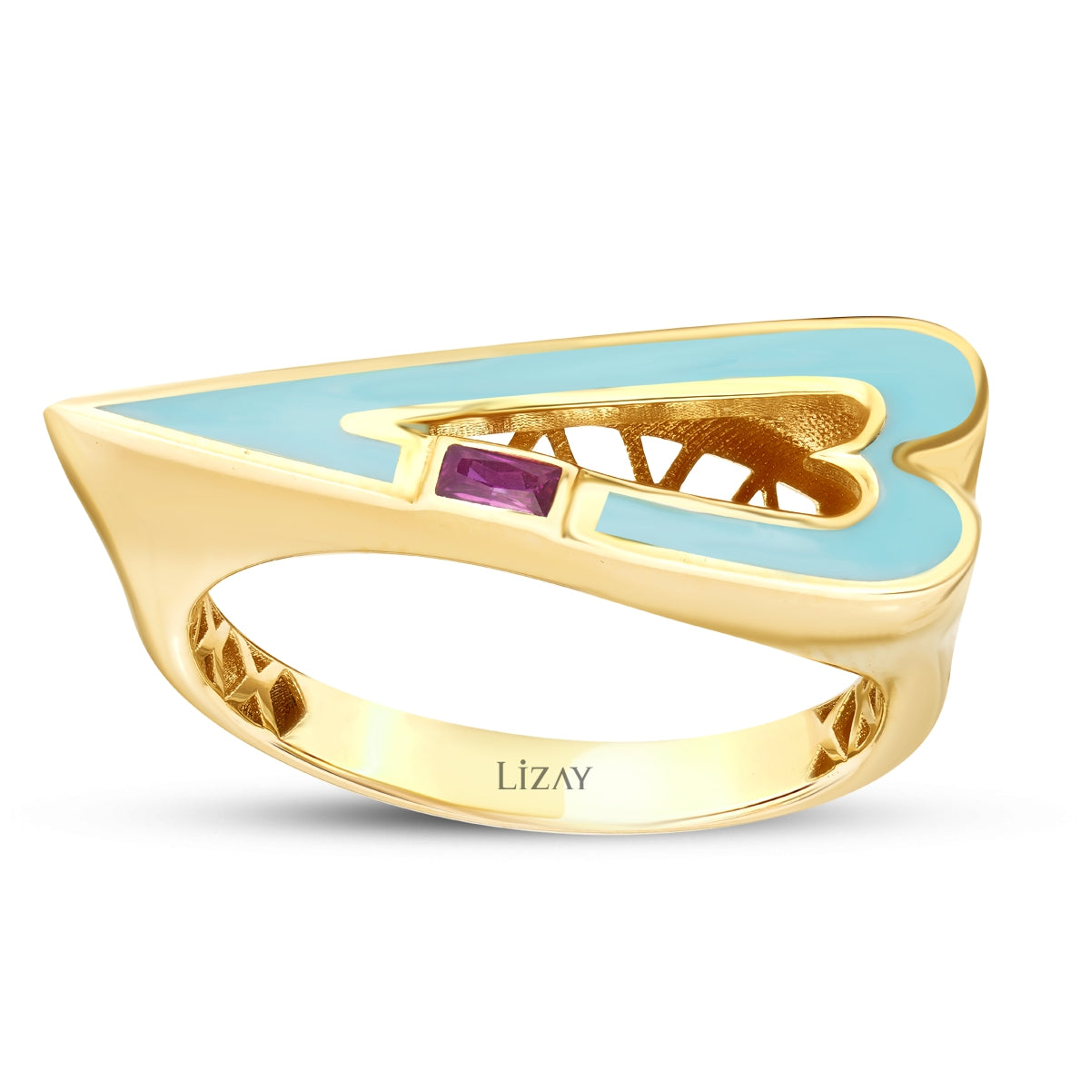 Gold Baguette Herz Ring mit Stein