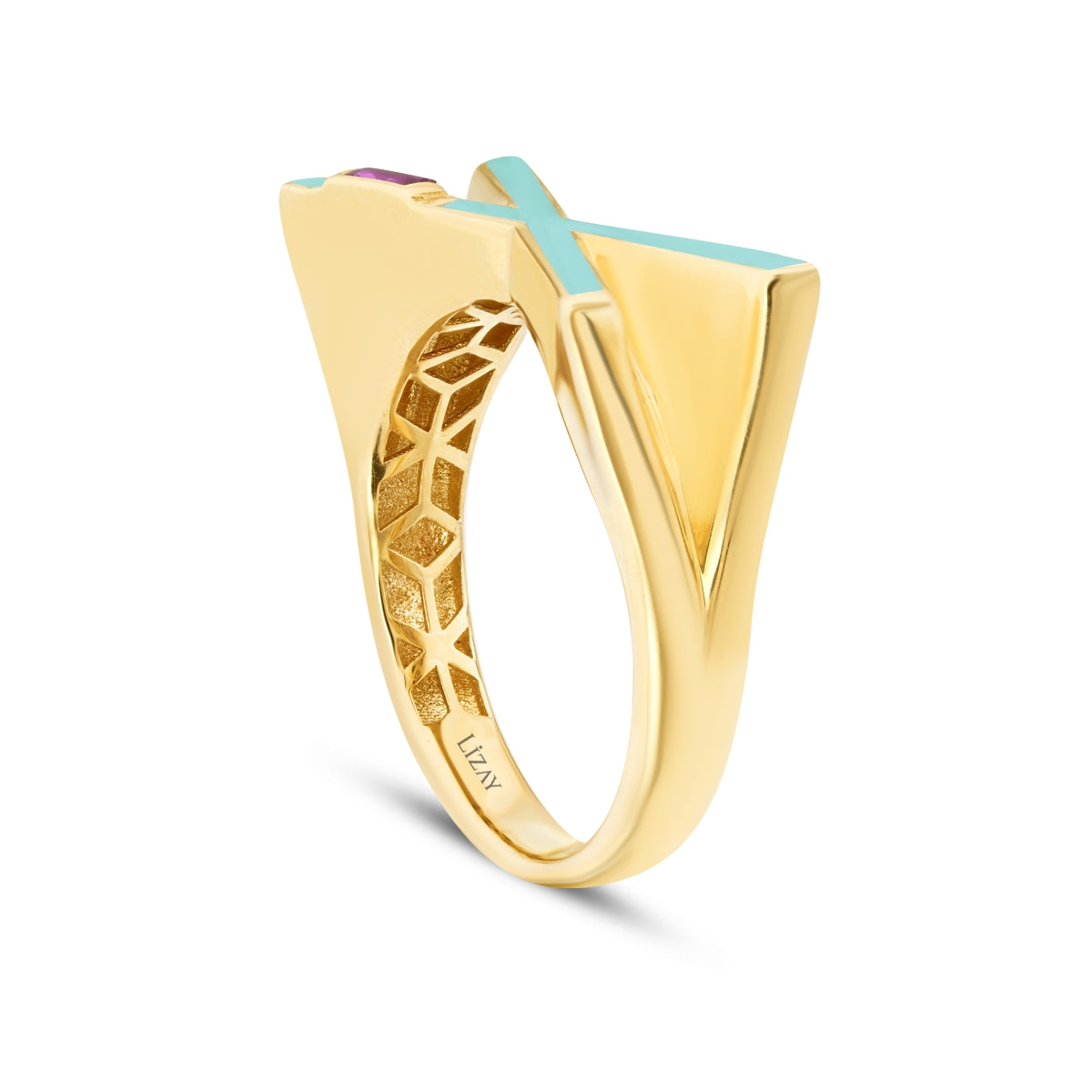Gold Geometrisch Blau Ring mit Stein