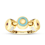 Gold Weiß und Blau Emaille Trend Ring mit Fuchsia Stone