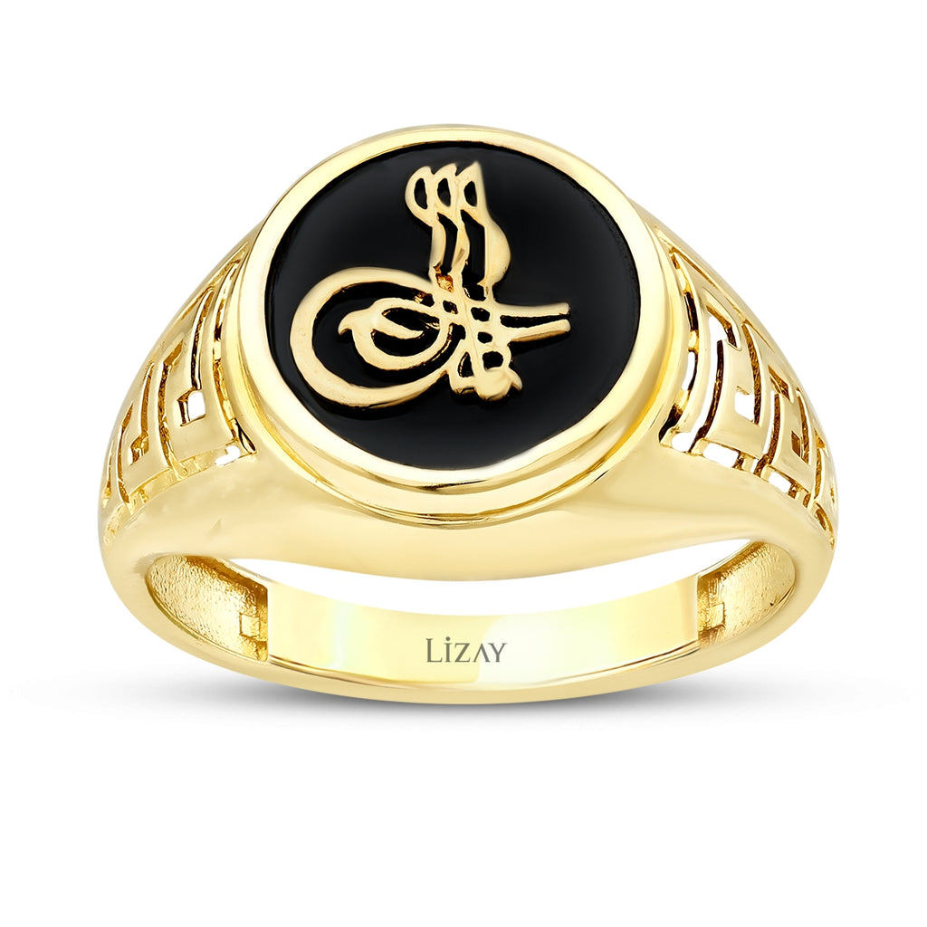 Gold Onyx mit Osmanisches Siegel Herren Ring