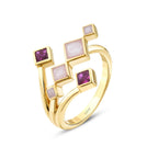 Gold Weiß Emaille Geometrisch Trend Ring mit Fuchsia Stein