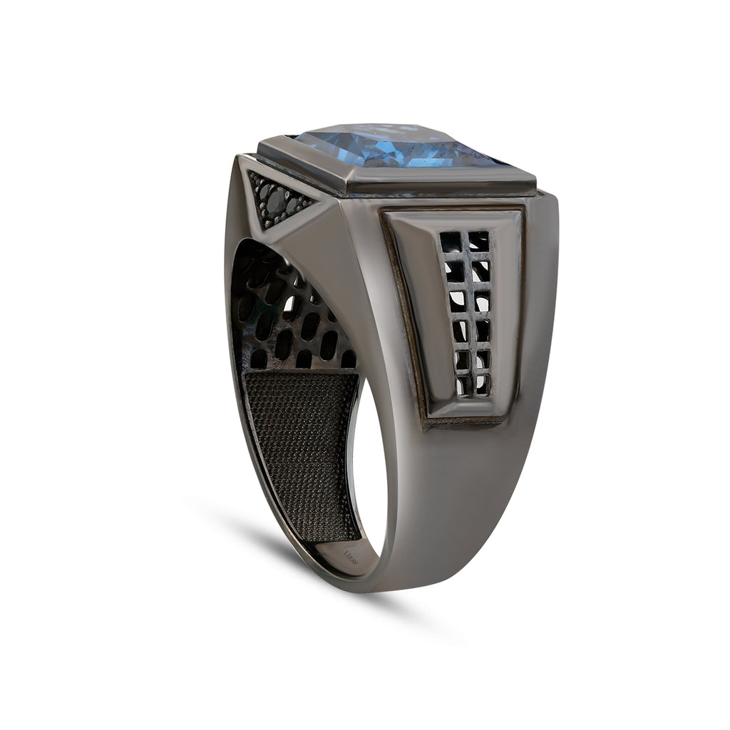Gold Blau Onyx Schwarz Herren Ring