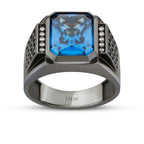 Gold Blau Onyx Schwarz Stein Herren Ring