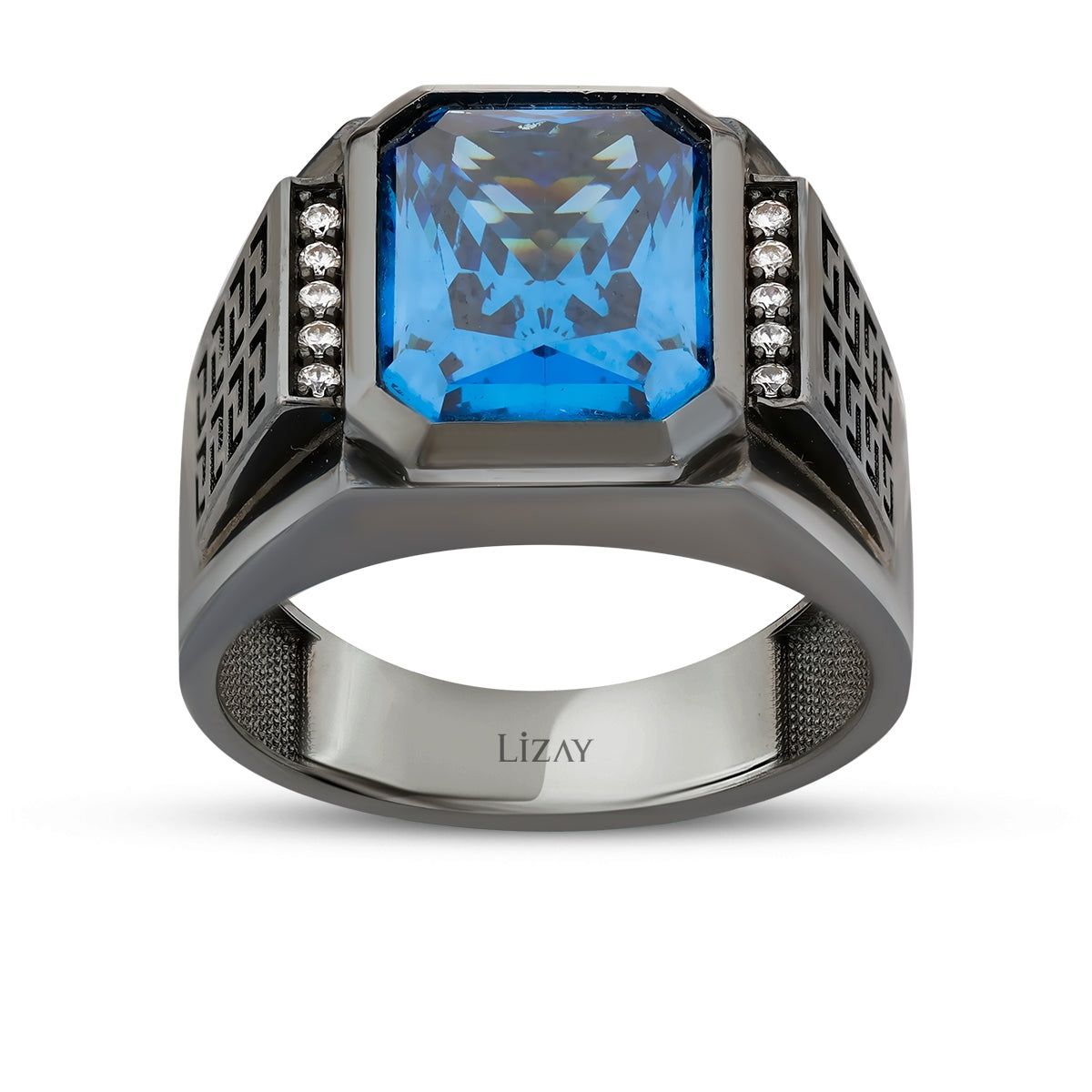 Gold Blau Onyx Schwarz Stein Herren Ring