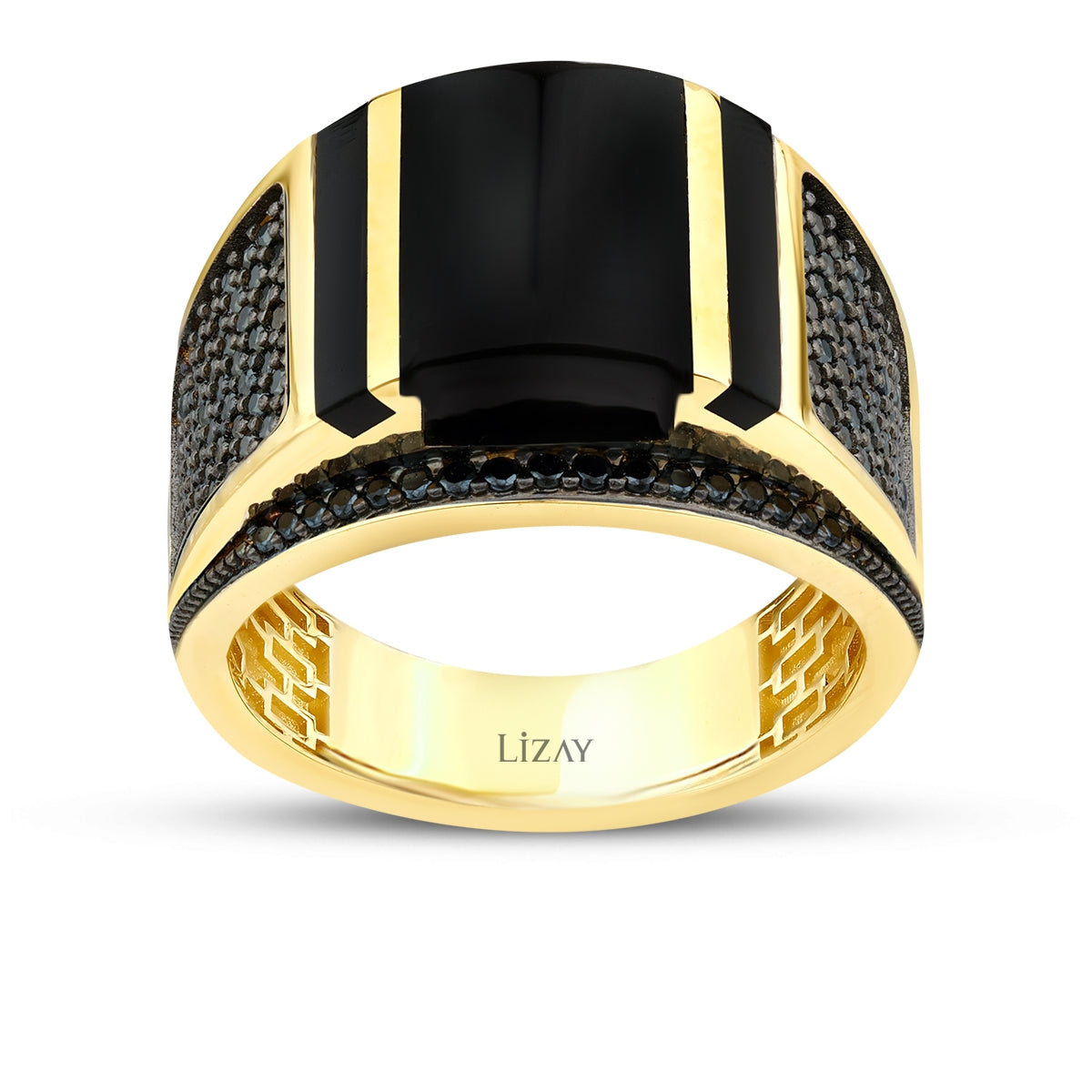 Gold Onyx Herren Ring mit Schwarz Details