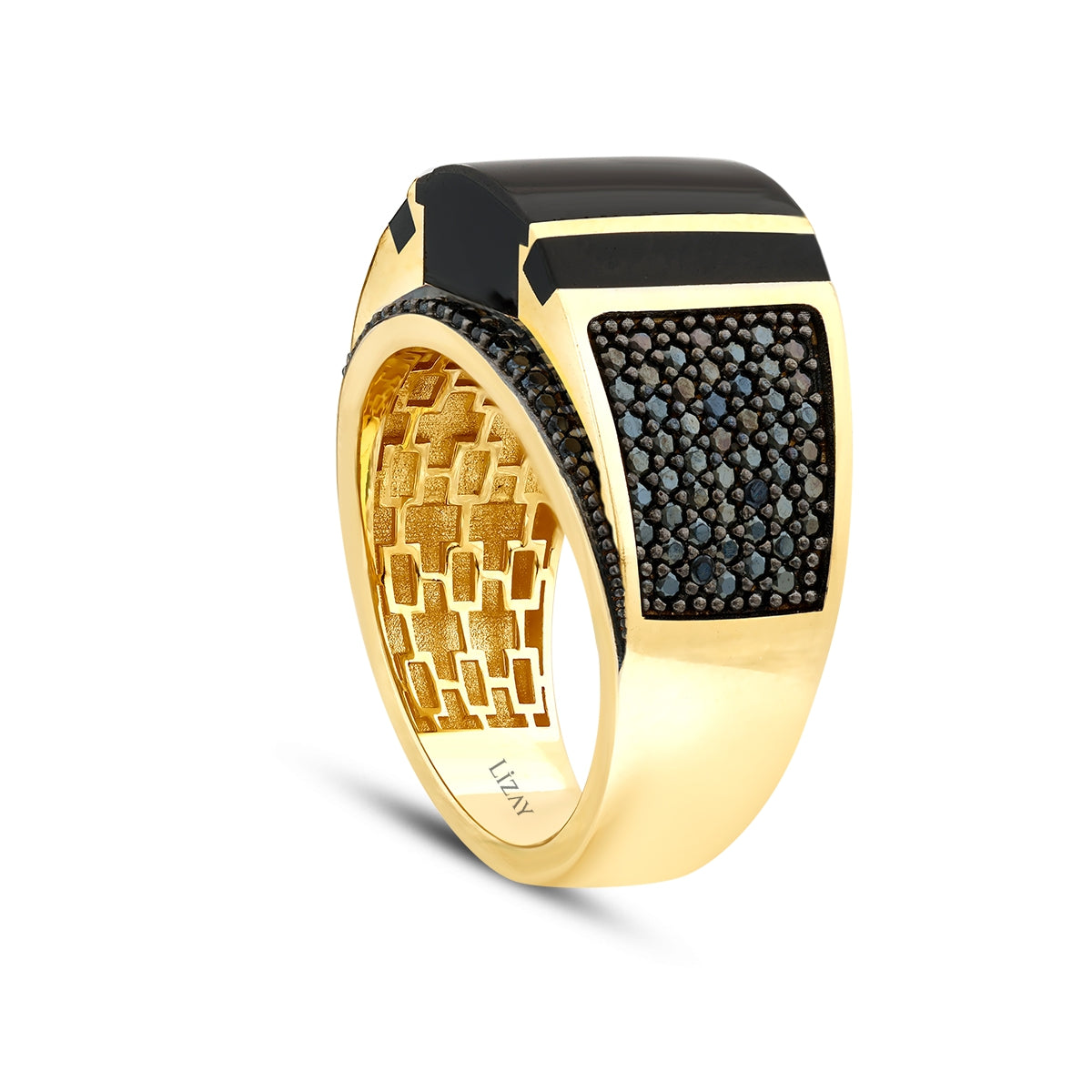 Gold Onyx Herren Ring mit Schwarz Details