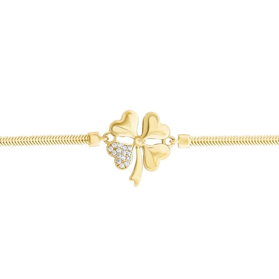 Gold Armband mit geprägter Kette und Kleeblatt