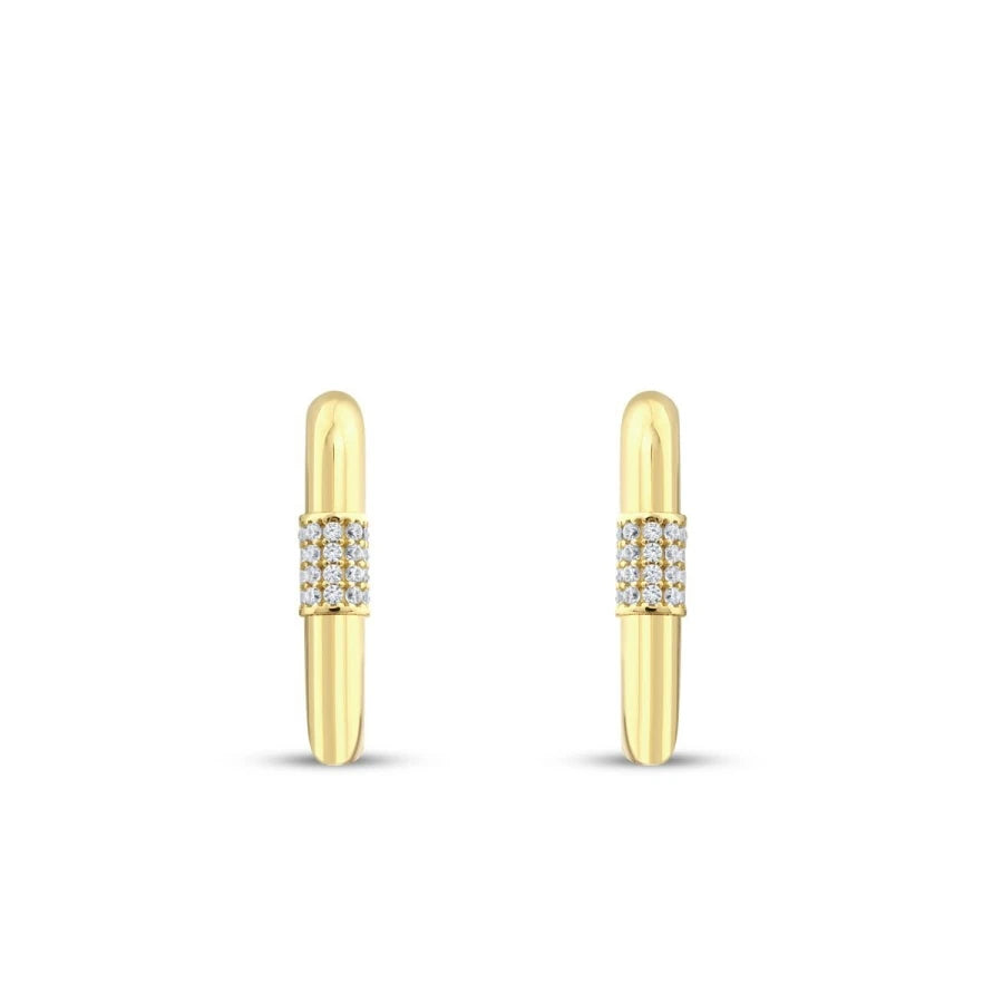 Gold Creole mit Ovalem Stein Ohrringe