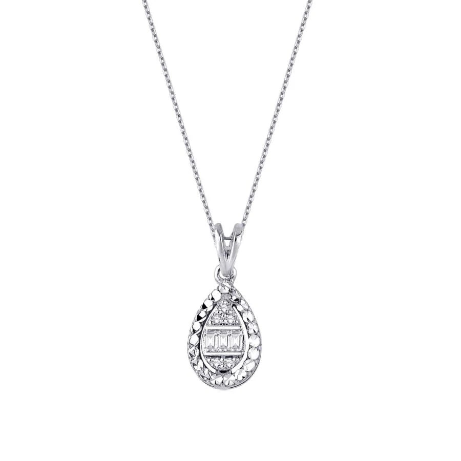 0.06 Carat Diamond Baguette Pear Necklace