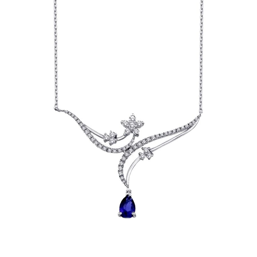 0.86 ct. Diamant Blumen Saphir Halskette