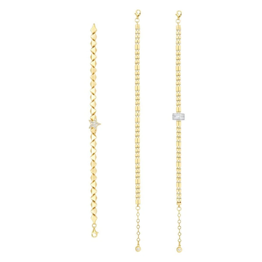 Gold Armband mit Kette und Baguette-Steinen