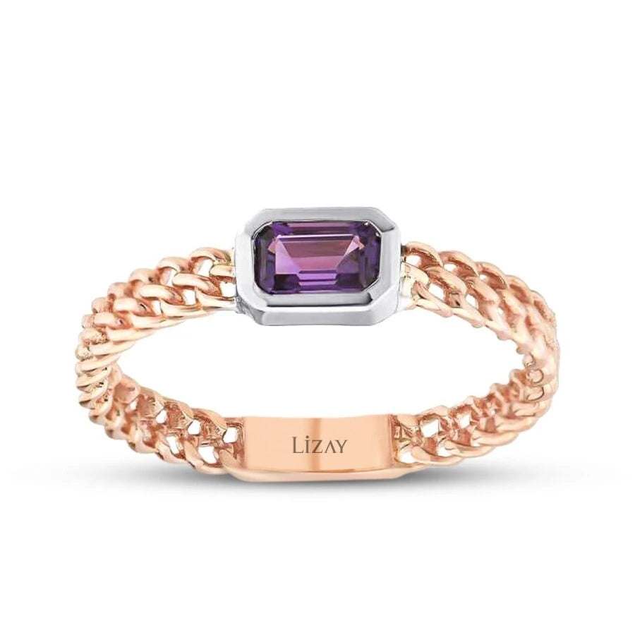 0.28 ct. Amethyst Smaragd Schliff Ring