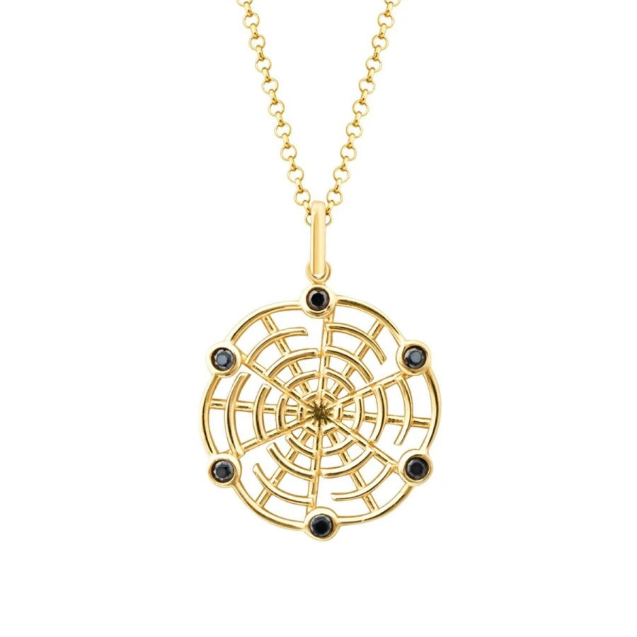 Gold Herren Halskette mit schwarzem Stein und Netzdesign